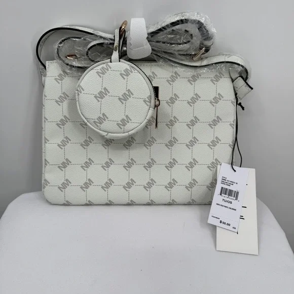 Nicole Miller Crossbody Bag Womens One Size Creme Bone Monogram Purse New - Picture 1 of 10